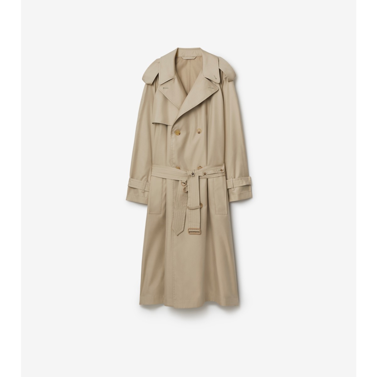 Shop Burberry Long Silk Trench Coat In Millet