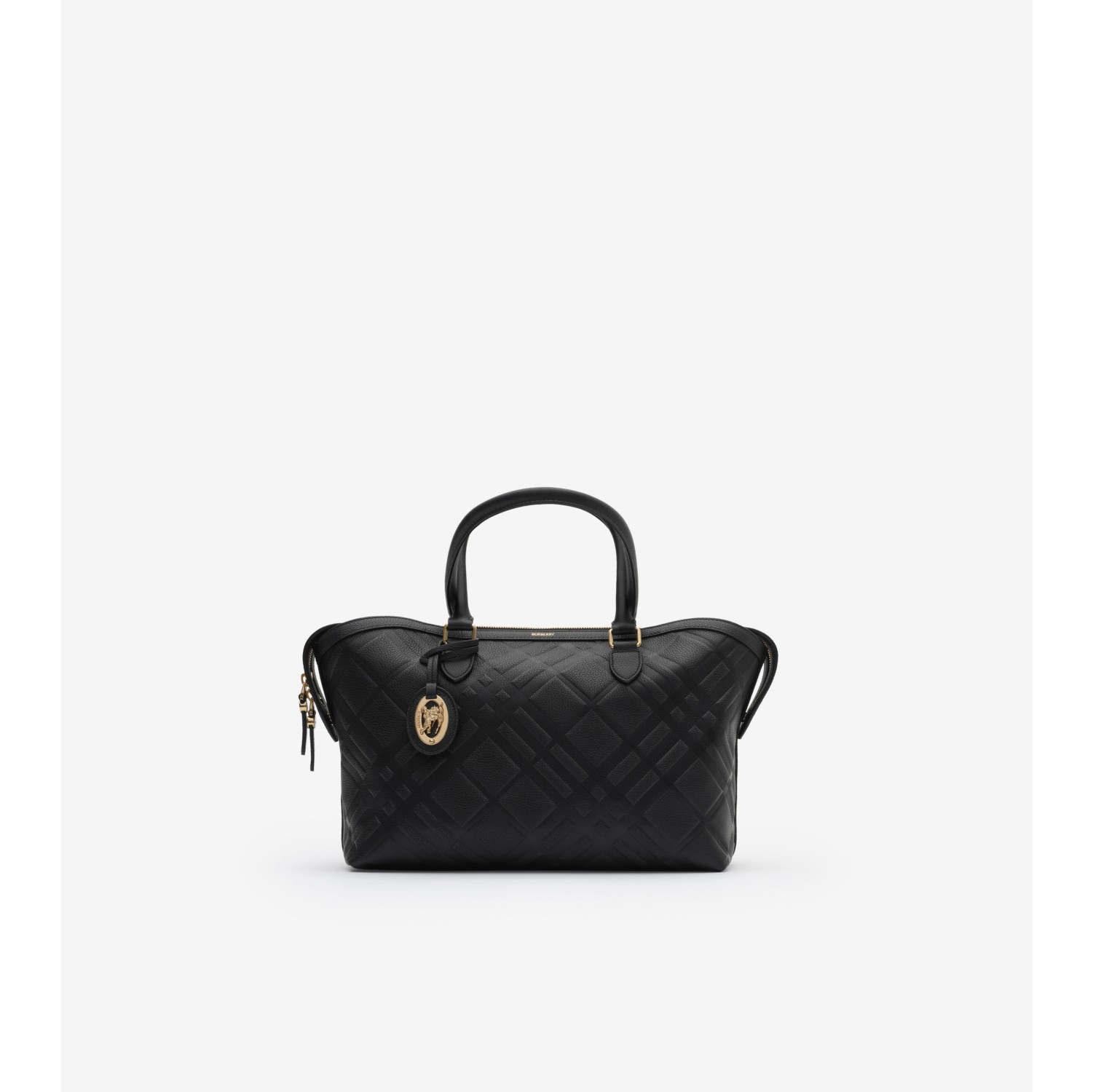 Small Embossed Check Zip Tote