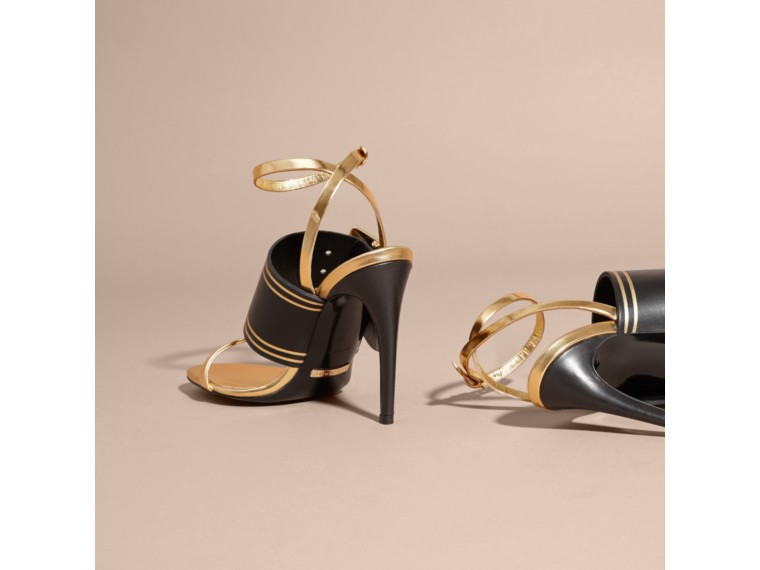 BURBERRY Two-Tone Leather Sandals With Buckles, Antique Gold | ModeSens