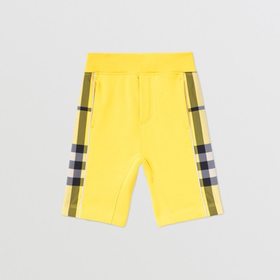 버버리 키즈 반바지 Burberry Check Panel Cotton Shorts,Acid Yellow