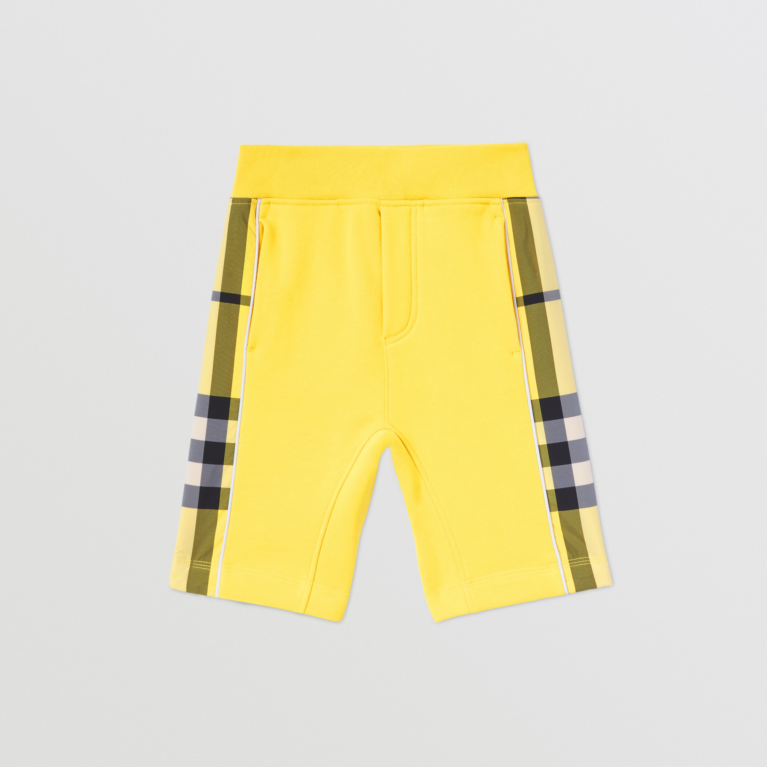 Check Panel Cotton Shorts in Acid Yellow | Burberry® Official - 1