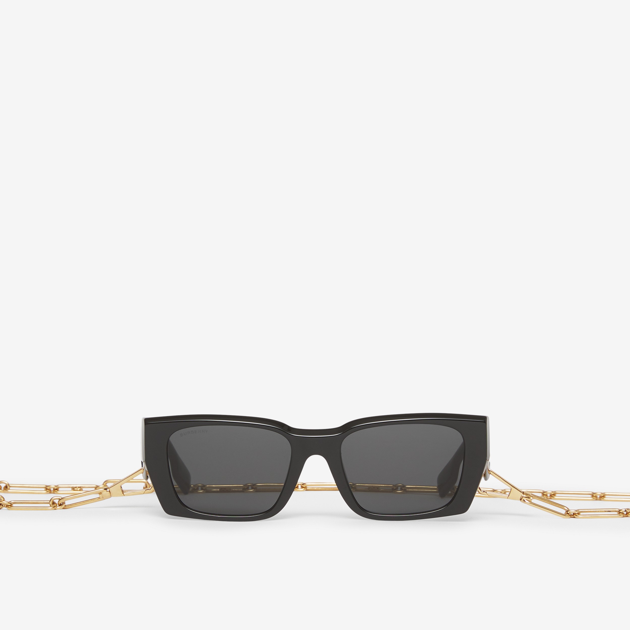 B Motif Rectangular Frame Sunglasses with Chain in Black - Women | Burberry® Official - 1