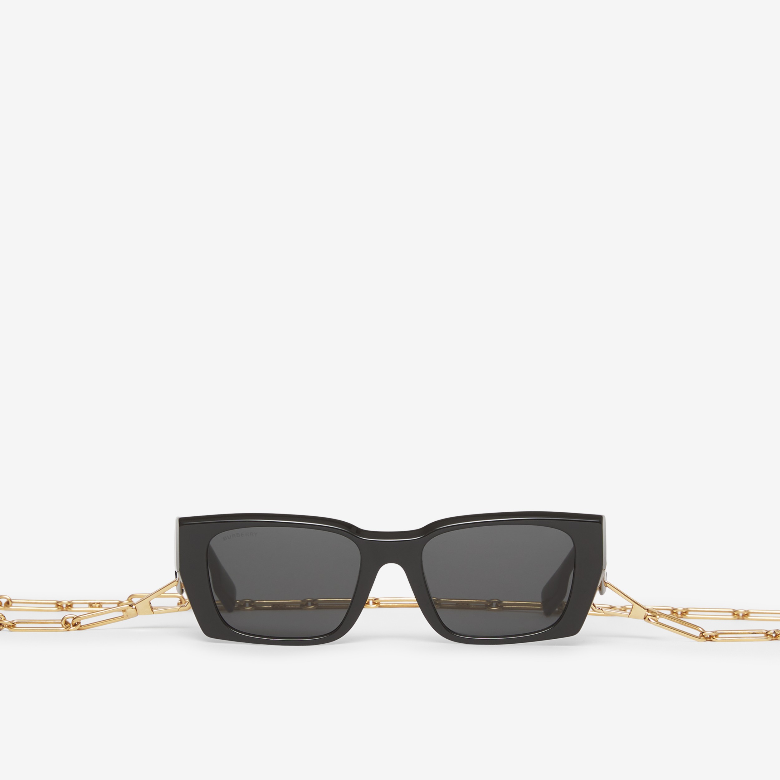 B Motif Rectangular Frame Sunglasses with Chain in Black - Women | Burberry®  Official