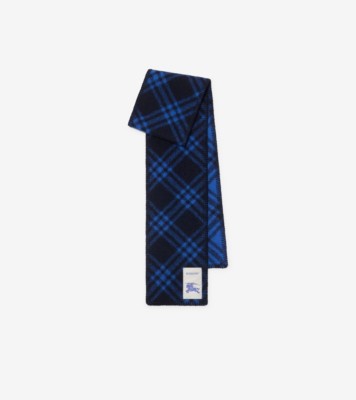 マフラー・ストール BURBERRY Electric Blue Wool Blend Scarf Narrow Check Wool Scarf in Ink blue | Burberry® Official