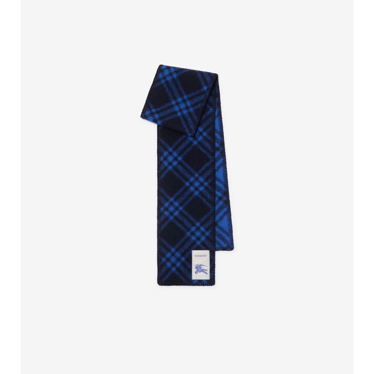 Burberry Narrow Check Wool Scarf In Blue