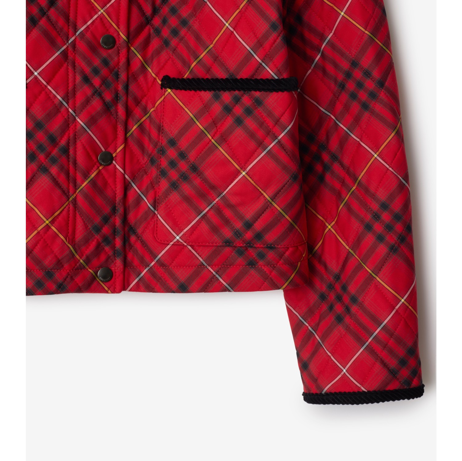 Cropped Check Cotton Quilted Jacket in Poppy red - Women