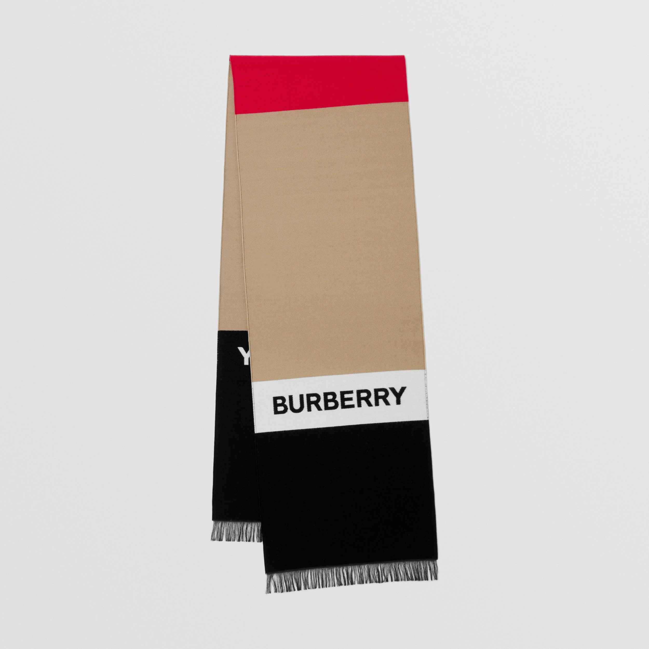 Écharpe en laine et soie avec logo en jacquard (Beige D'archive) | Site officiel Burberry® - 1