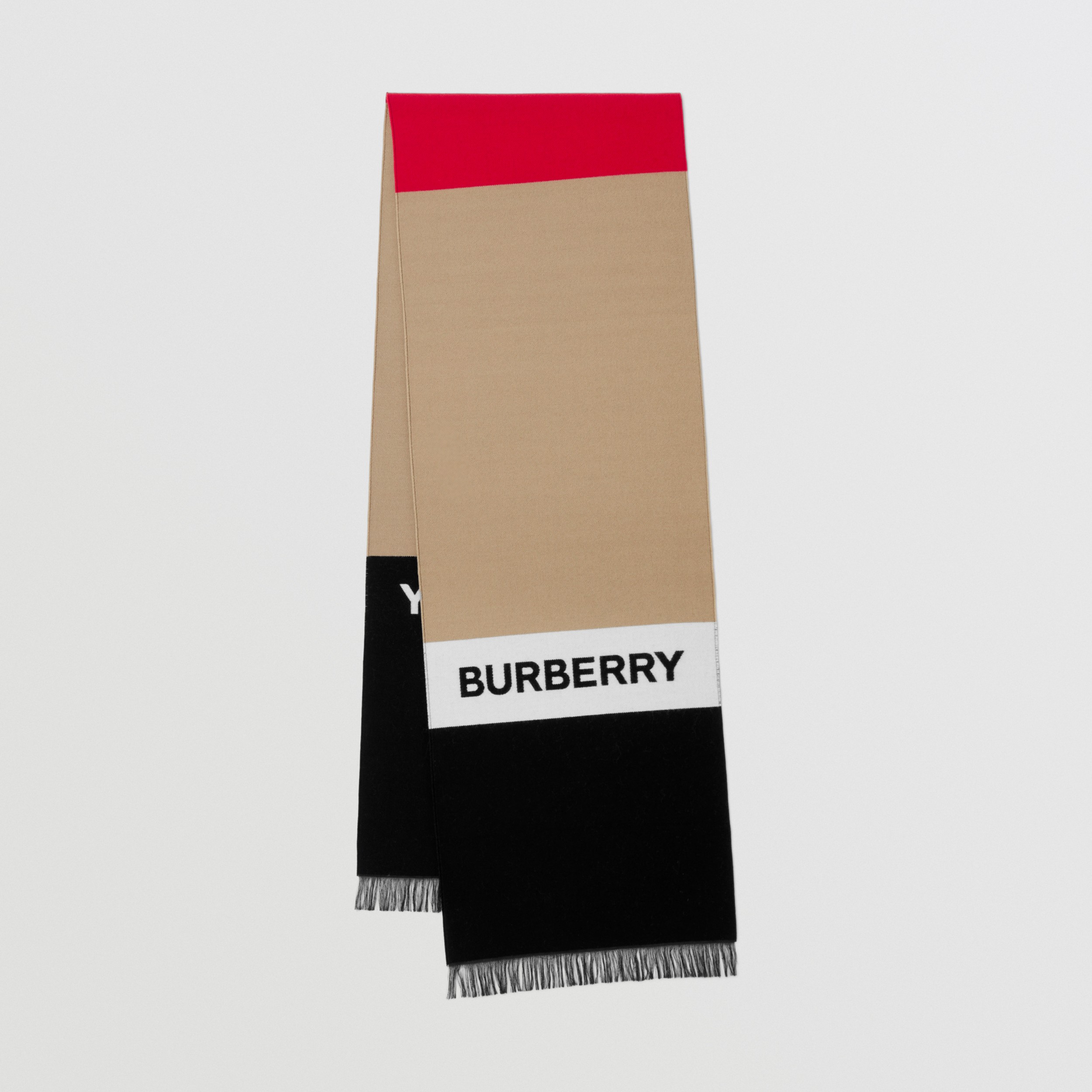 Logo Wool Silk Jacquard Scarf in Archive Beige | Burberry® Official
