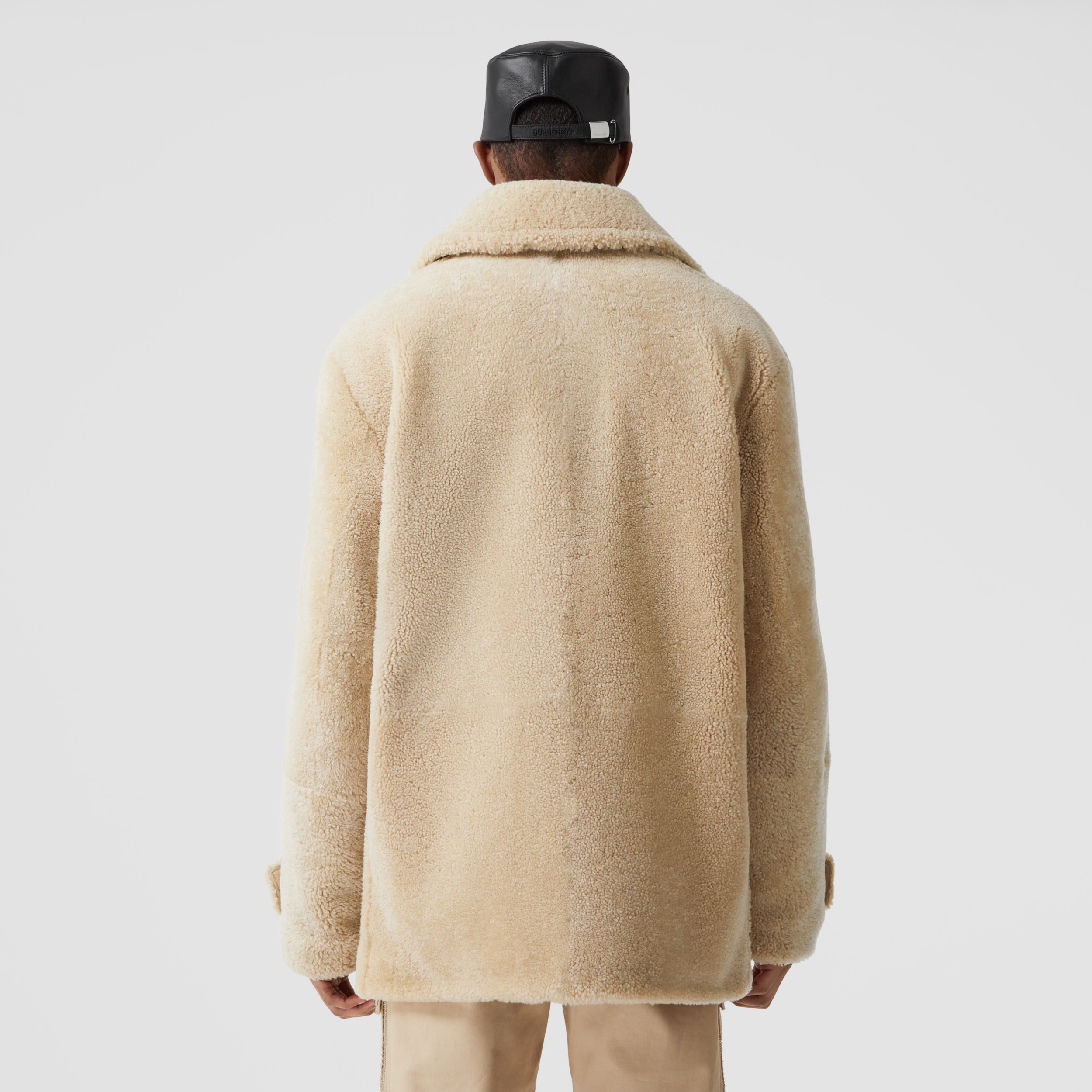 Shearling Pea Coat in Natural - Men | Burberry® Official - 3