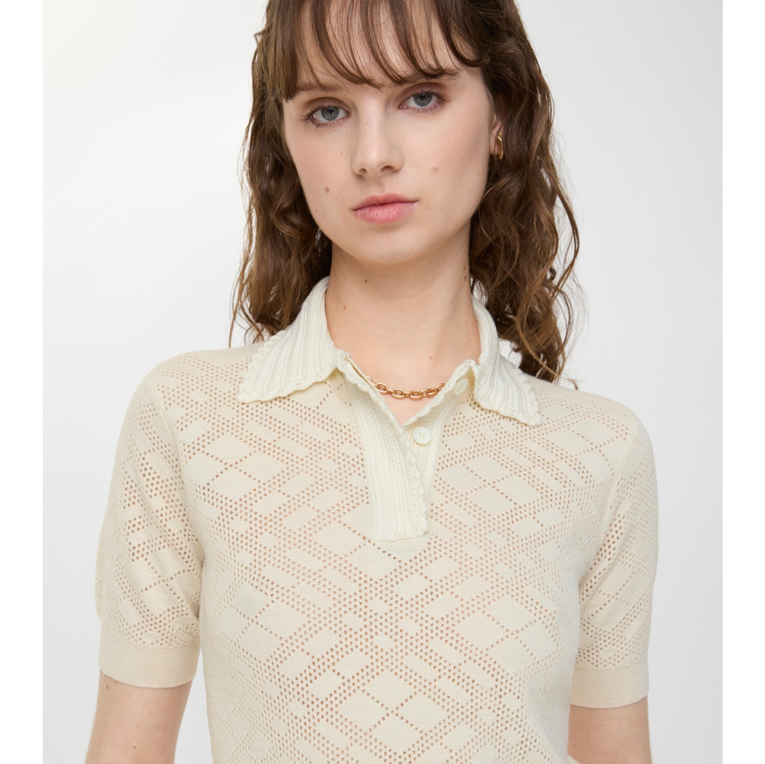 Check Wool Silk Polo Shirt in Ceramic white - Women | Burberry® Official