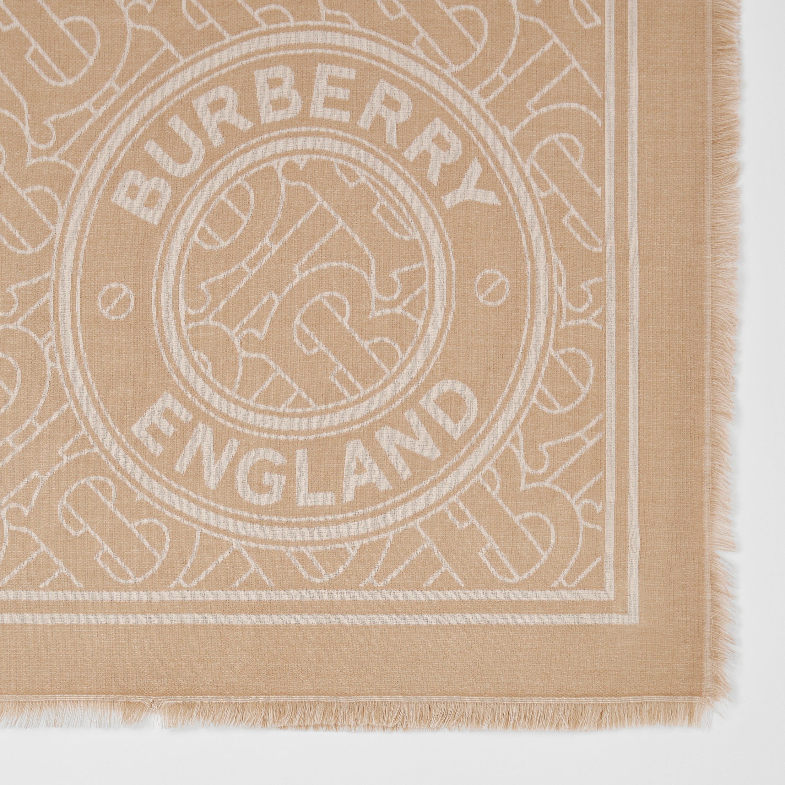 Lightweight Logo Graphic Cashmere Jacquard Scarf in Camel | Burberry® Official - 2