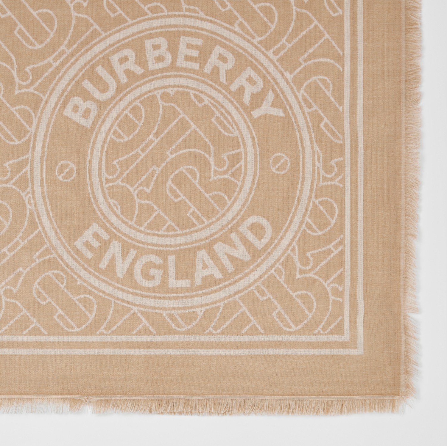 Burberry Branded Logo Text Cashmere Scarf, Camel Black