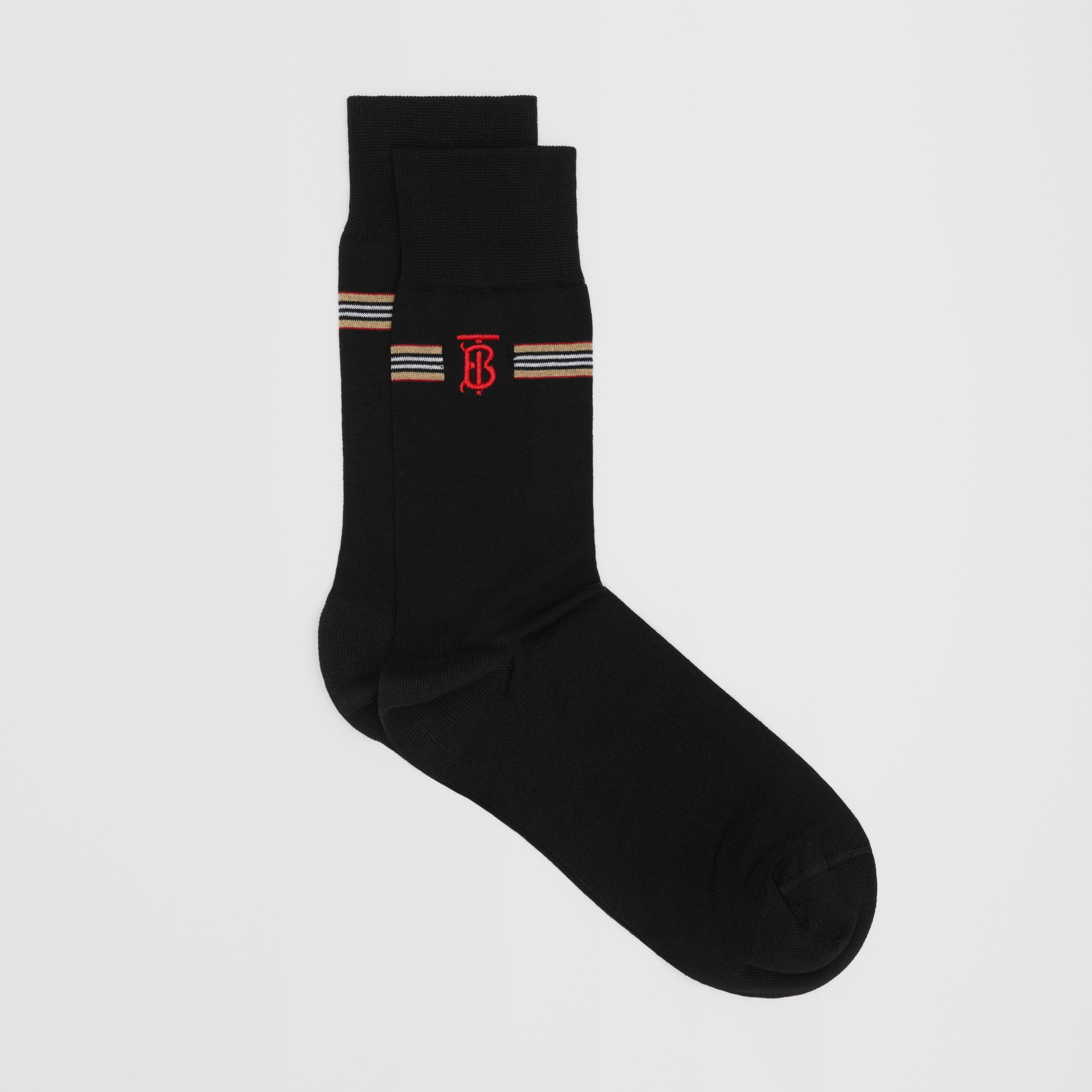 Icon Stripe and Monogram Motif Cotton Blend Socks in Black | Burberry ...