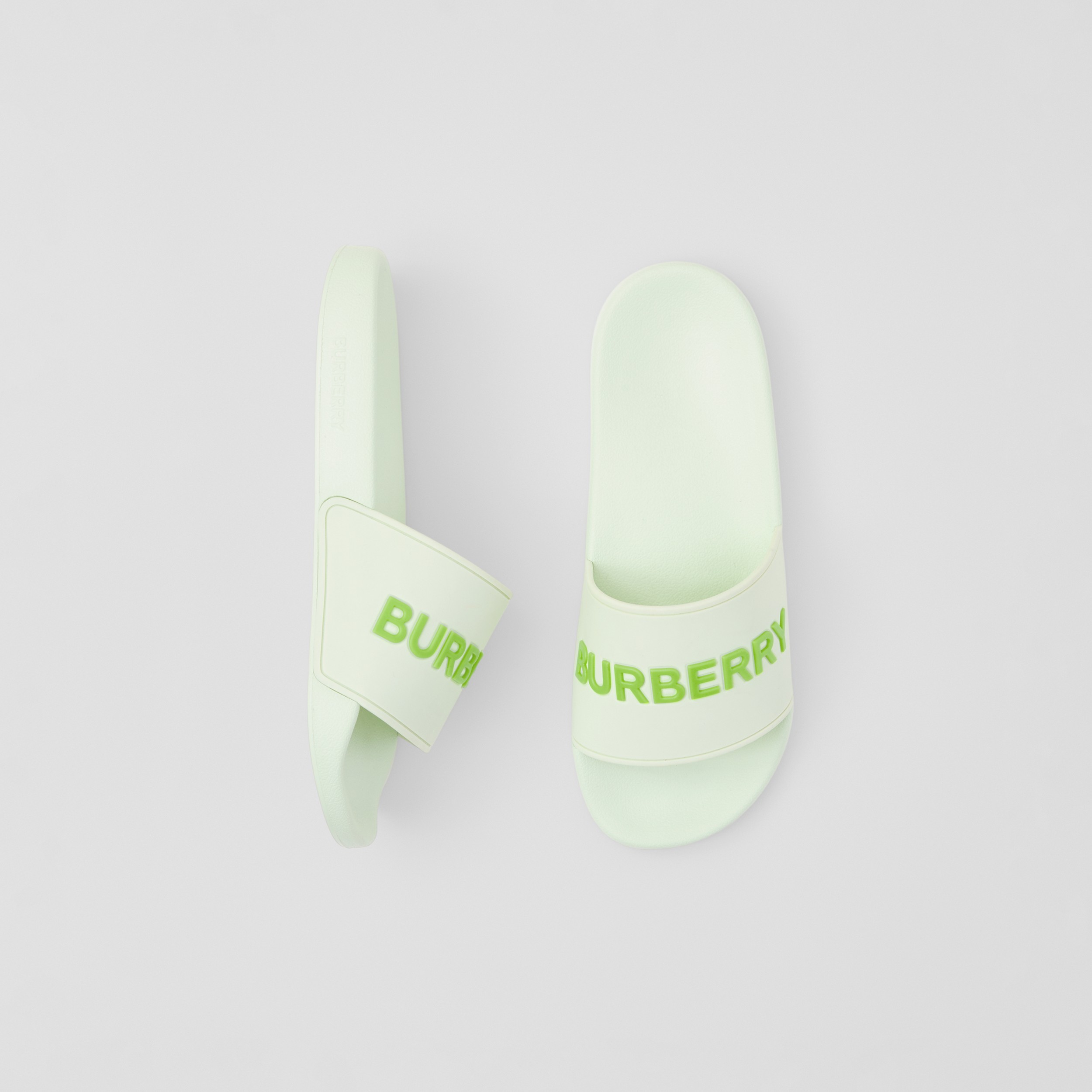 Embossed Logo Slides in Pistachio - Women | Burberry® Official - 1