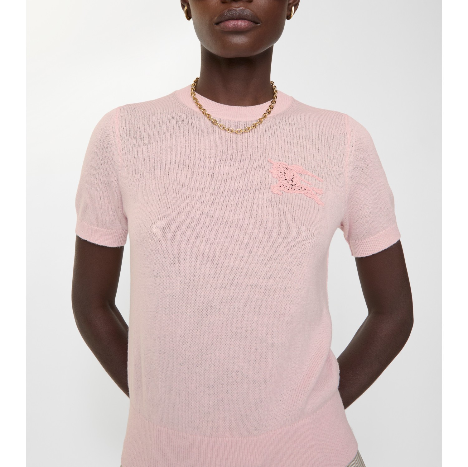 Knight Wool Cotton Top in Mallow pink - Women, Lace | Burberry® Official