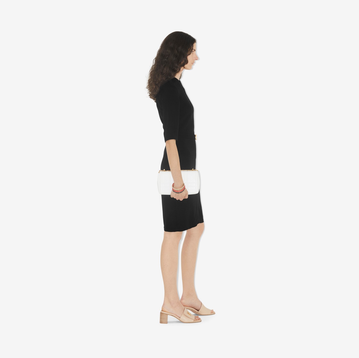 Vestido en viscosa con cinturón y detalle de monograma (Negro) - Mujer | Burberry® oficial