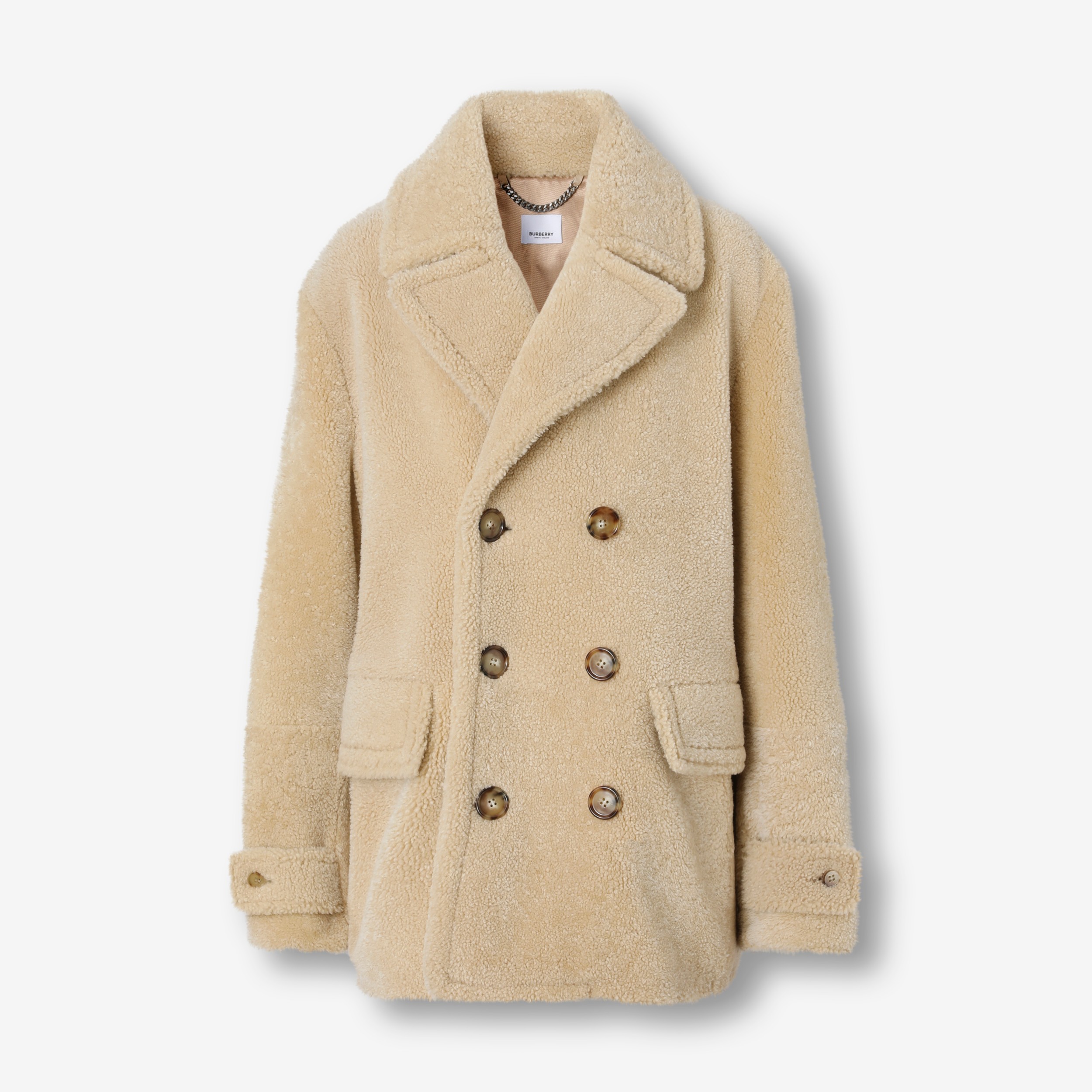 Shearling Pea Coat in Natural - Men | Burberry® Official - 1