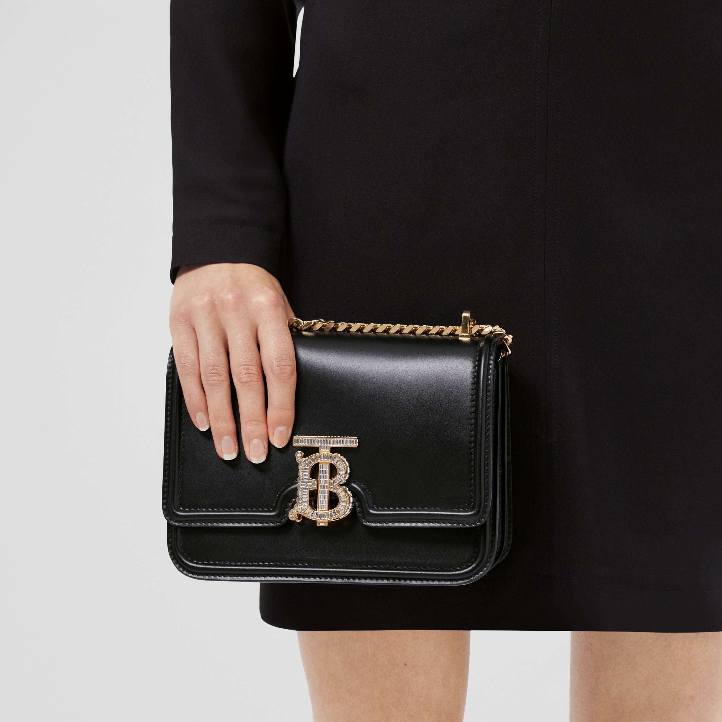 Crystal Monogram Motif Leather Small TB Bag in Black - Women | Burberry® Official - 3