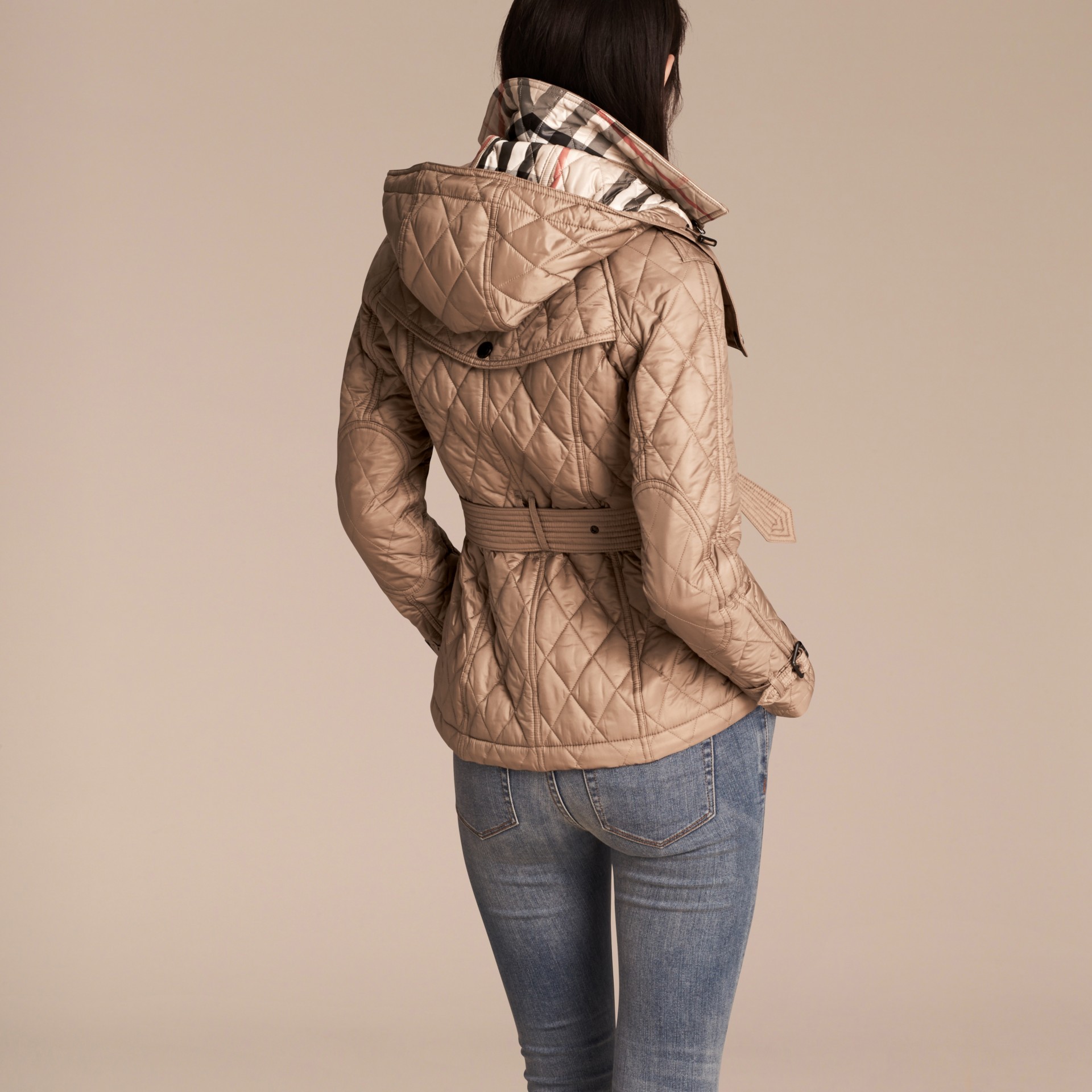 Quilted Trench Jacket with Detachable Hood in Pale Fawn Women Burberry