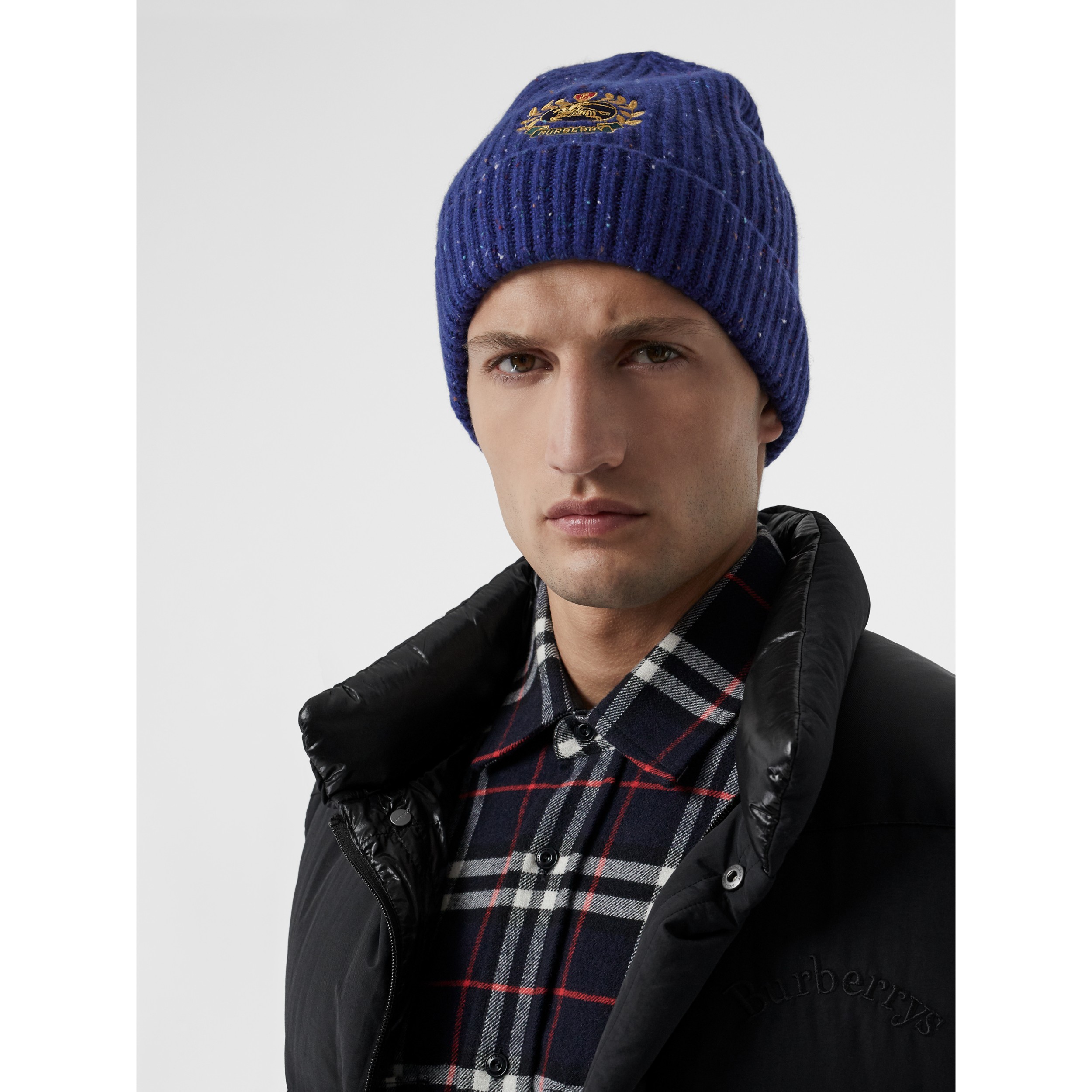 Embroidered Archive Logo Wool Blend Beanie in Navy | Burberry United States
