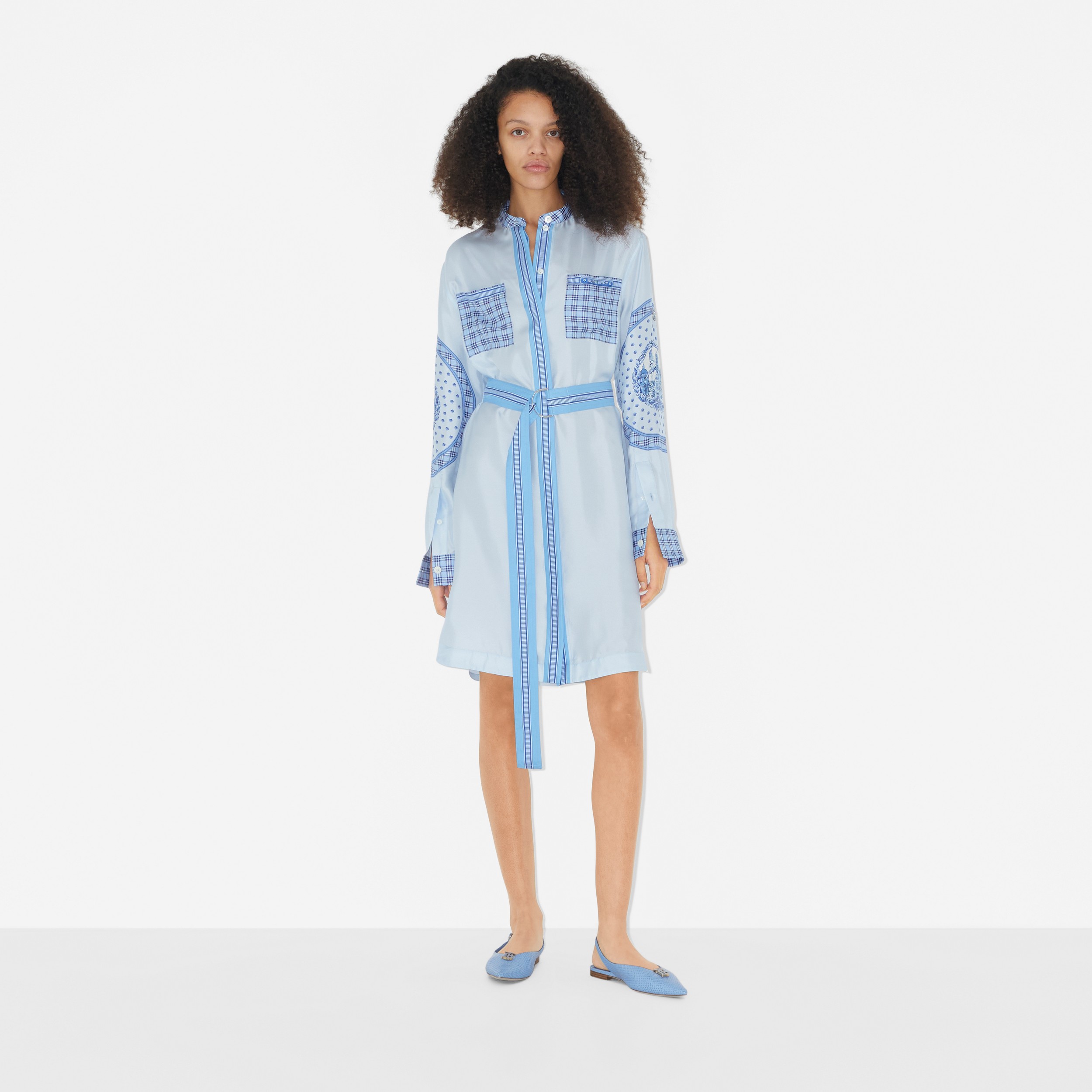 Vestido estilo camisa de seda com estampa de monumentos (Azul Dedaleira) - Mulheres | Burberry® oficial - 2