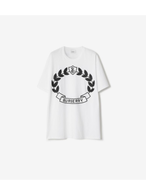 Shop Burberry Oak Leaf Crest Cotton T-shirt In White