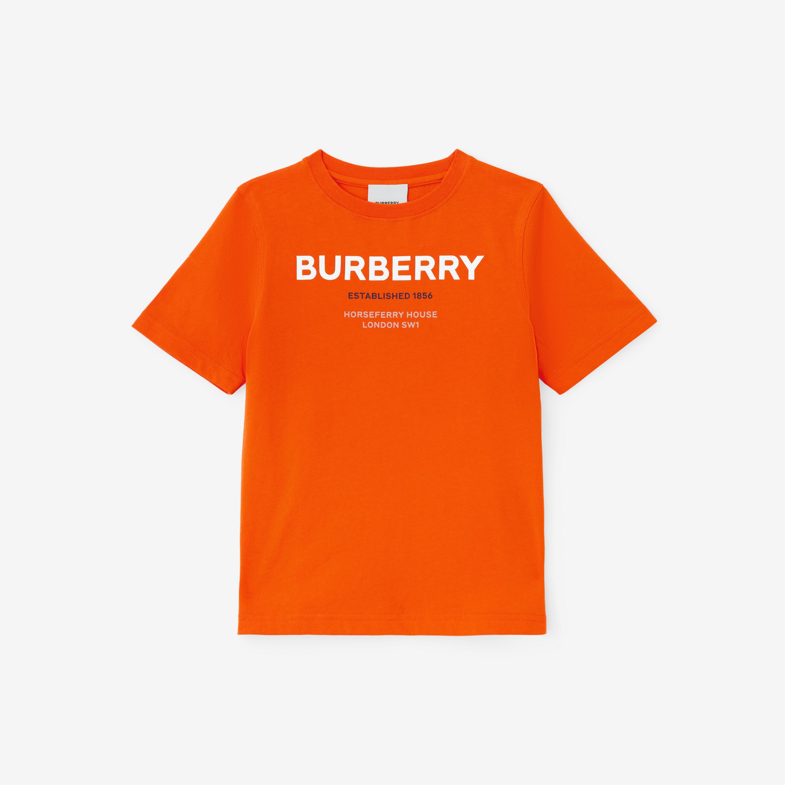 Horseferry Print Cotton T-shirt in Light Coral Orange | Burberry® Official - 1