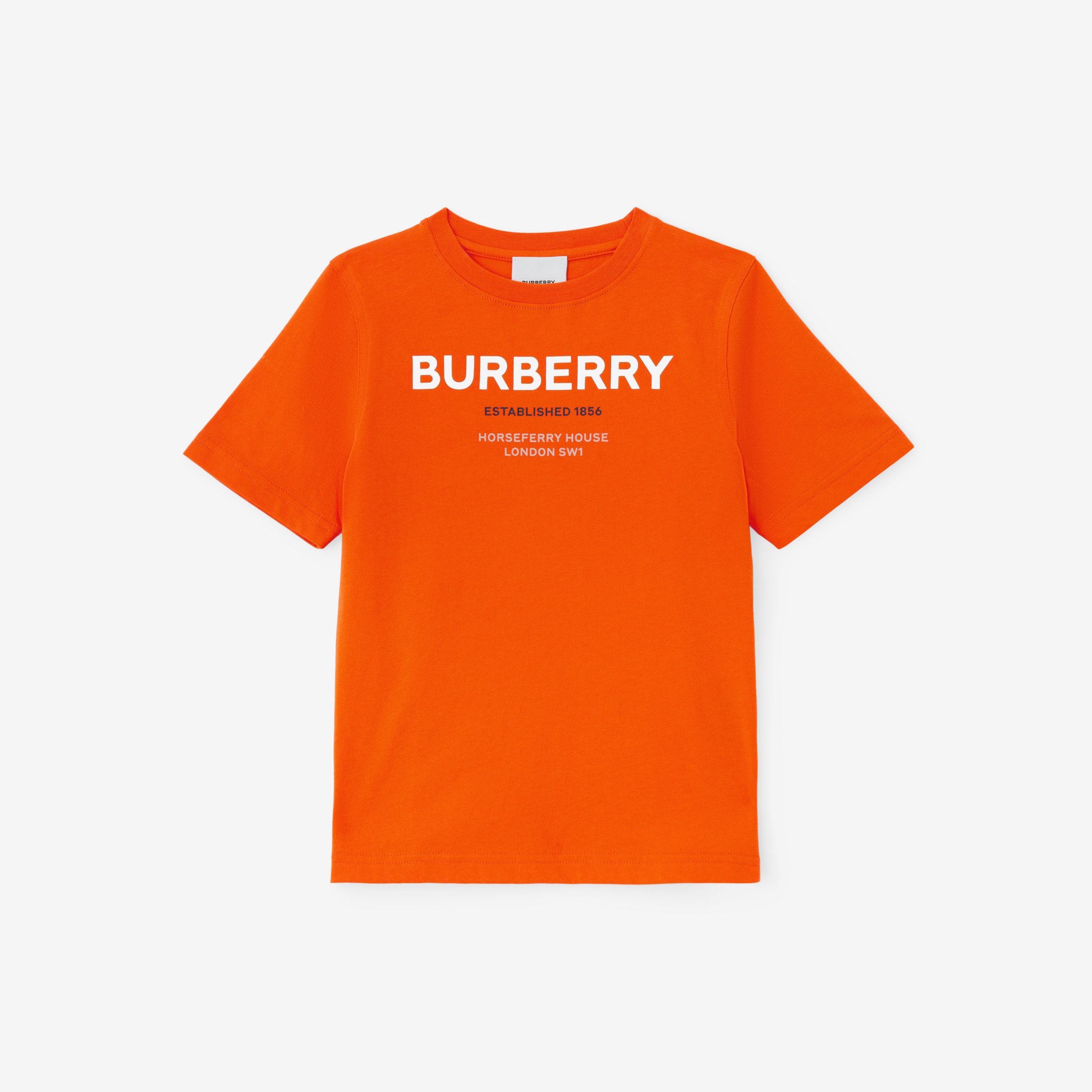 Horseferry Print Cotton T-shirt in Light Coral Orange | Burberry® Official