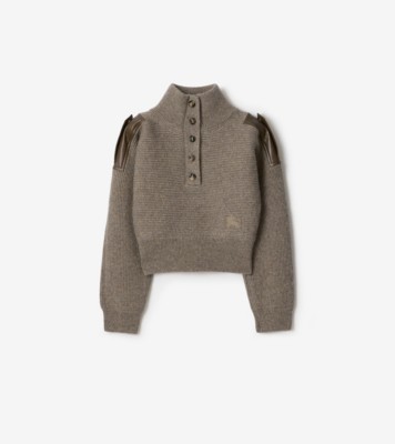 Wool Half-button Sweater in Beige melange - Women | Burberry® Official