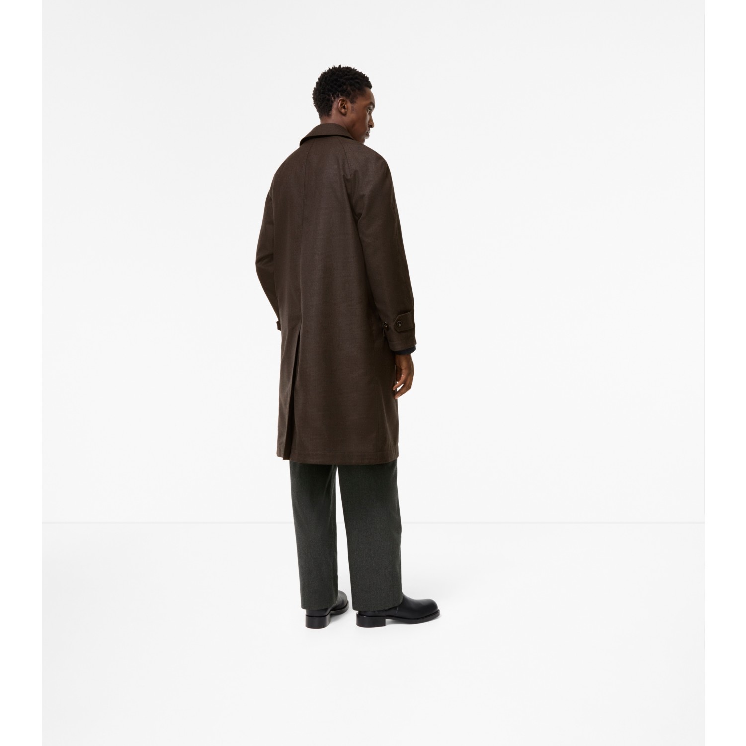 Long Reversible Gabardine Parkbury Car Coat in Chocolate brown