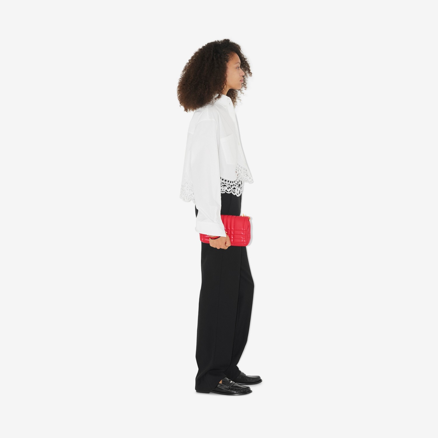 Camisa corta en algodón con encaje de macramé (Blanco Óptico) - Mujer | Burberry® oficial