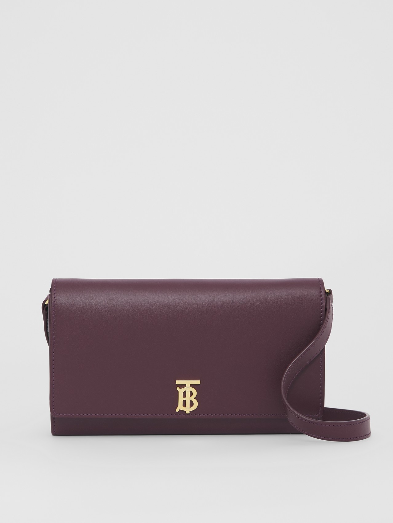 Monogram Motif Leather Wallet with Detachable Strap in Deep Maroon