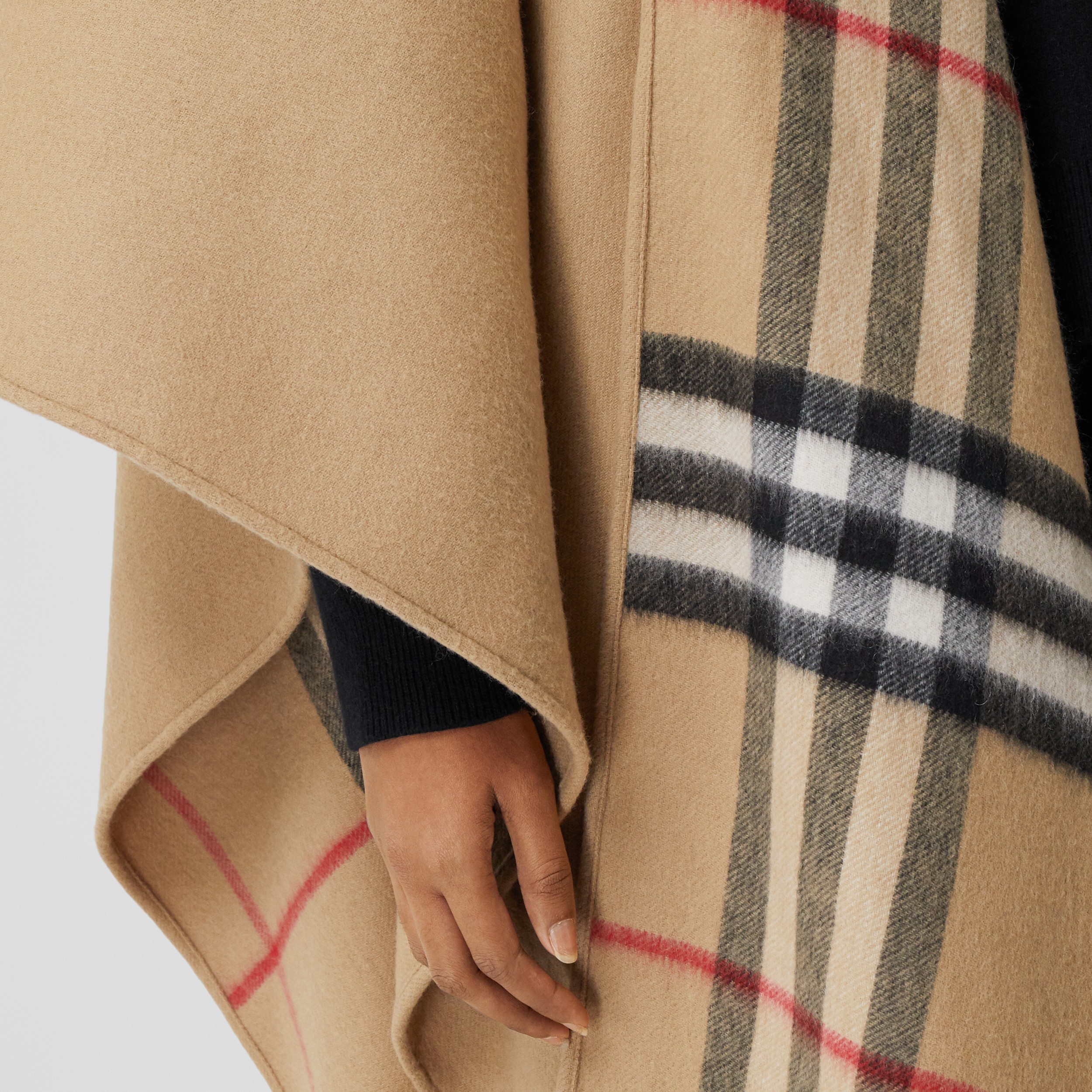 Check Wool Cashmere Reversible Cape in Archive Beige | Burberry® Official - 4
