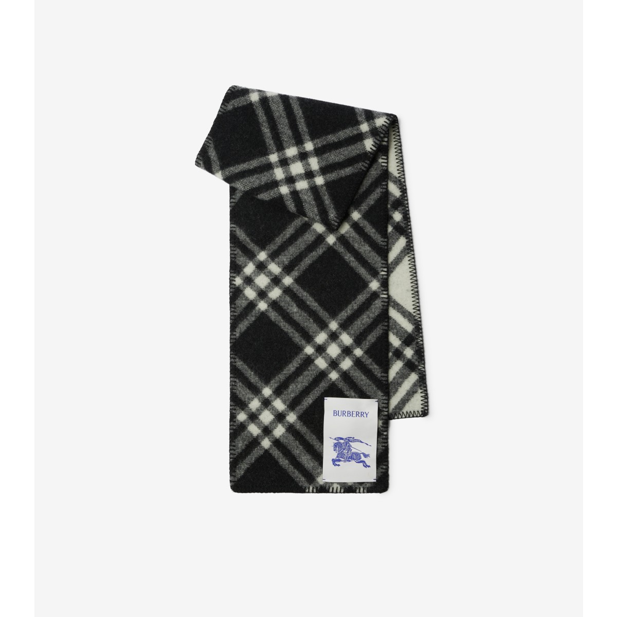 Shop Burberry Check Wool Scarf In Black