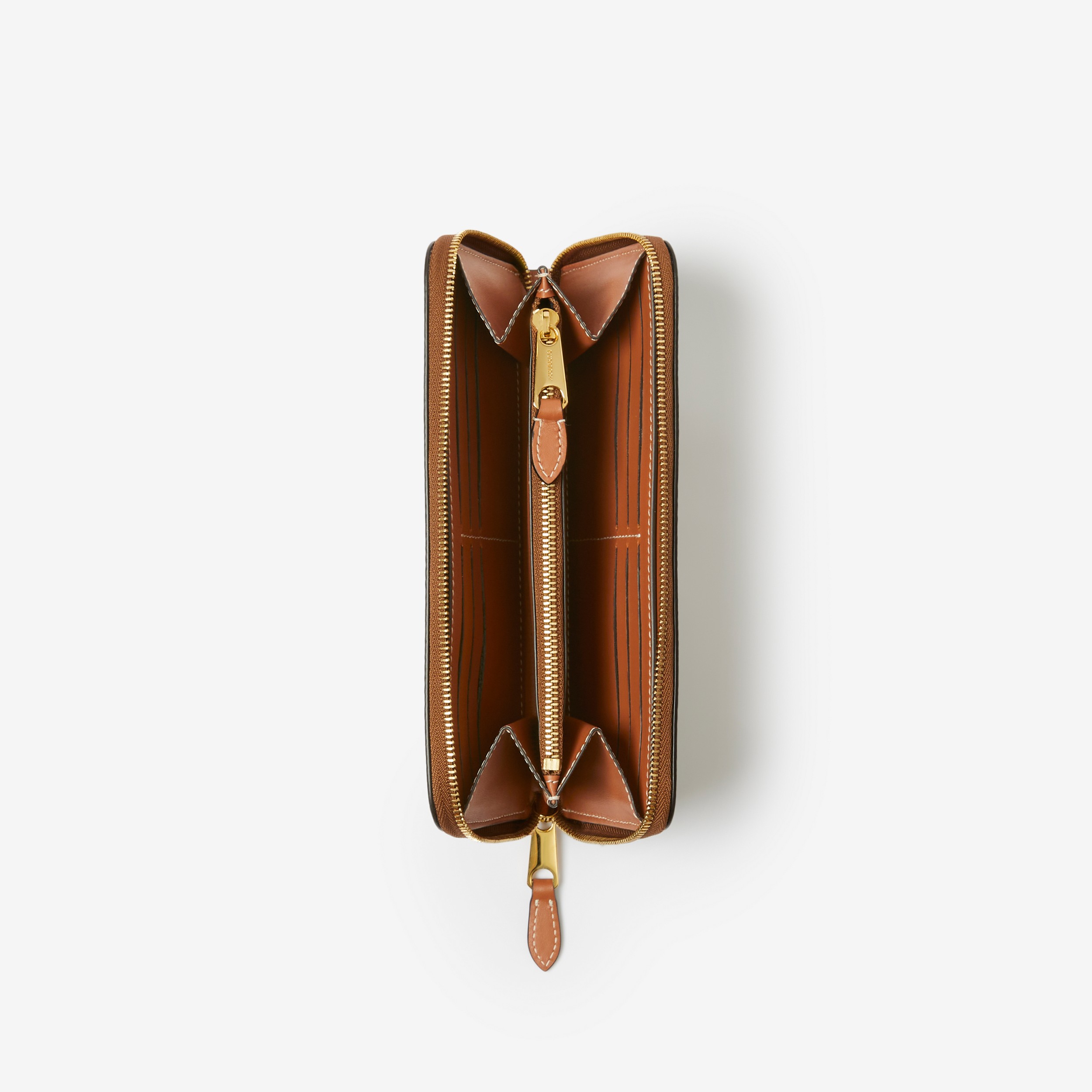 Brieftasche aus Check-Gewebe und Leder mit umlaufendem Reißverschluss (Vintage-beige/birkenbraun) - Damen | Burberry® - 4
