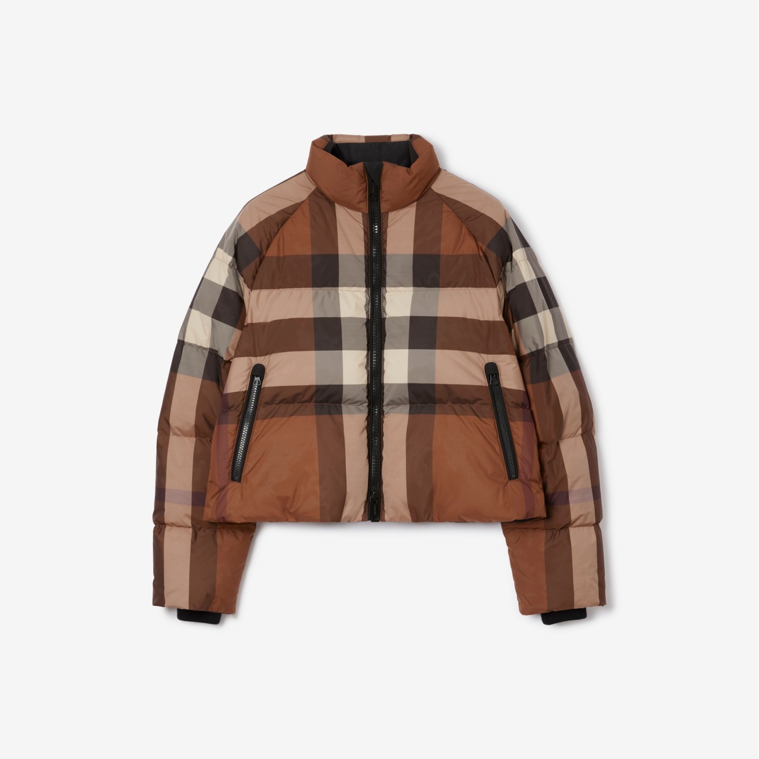 Check Cropped Puffer Jacket in Dark Birch Brown - Women | Burberry