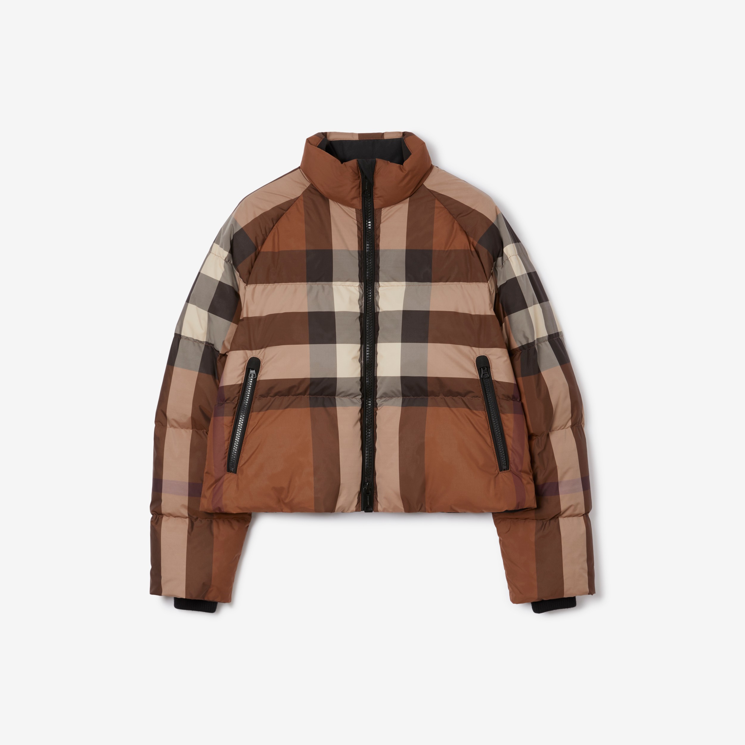 Check Cropped Puffer Jacket in Dark Birch Brown - Women | Burberry®