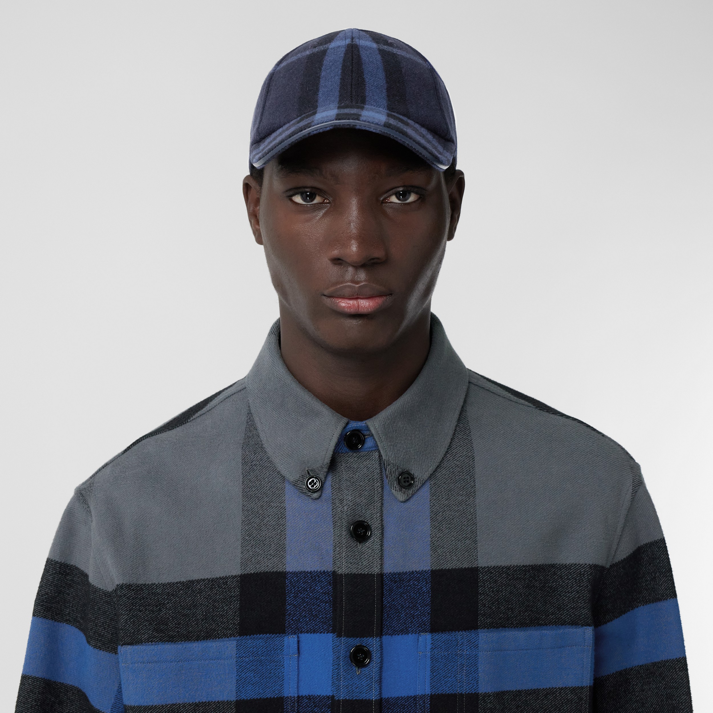 Check Wool Cashmere Baseball Cap in Ink Blue | Burberry® Official - 4