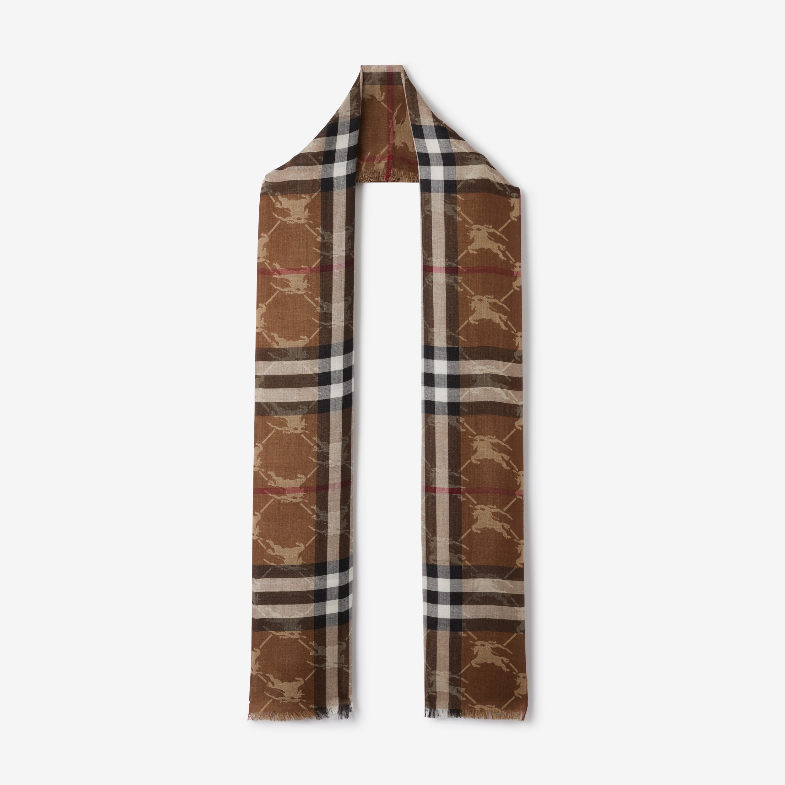Check EKD Wool Silk Jacquard Reversible Scarf in Dark Birch Brown/archive Beige | Burberry® Official - 1