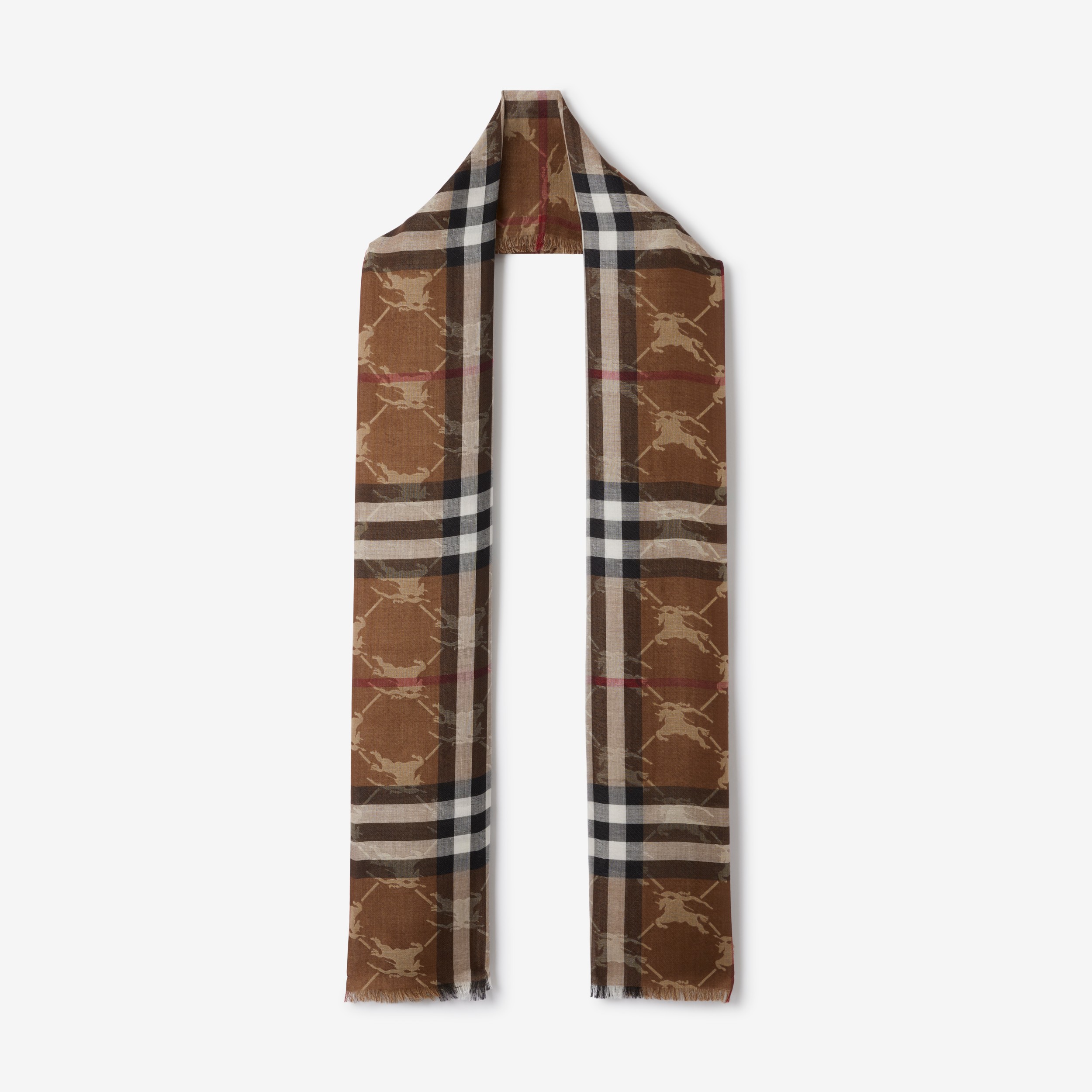 Check EKD Wool Silk Jacquard Reversible Scarf in Dark Birch Brown/archive  Beige | Burberry® Official