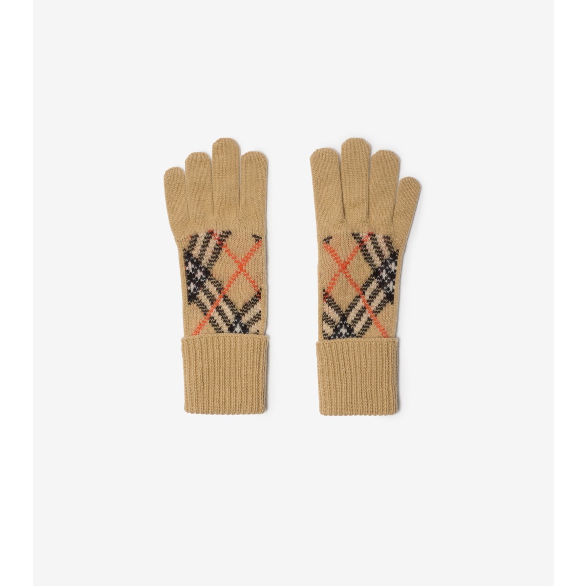 Shop Burberry Check Cashmere Blend Gloves In Sand