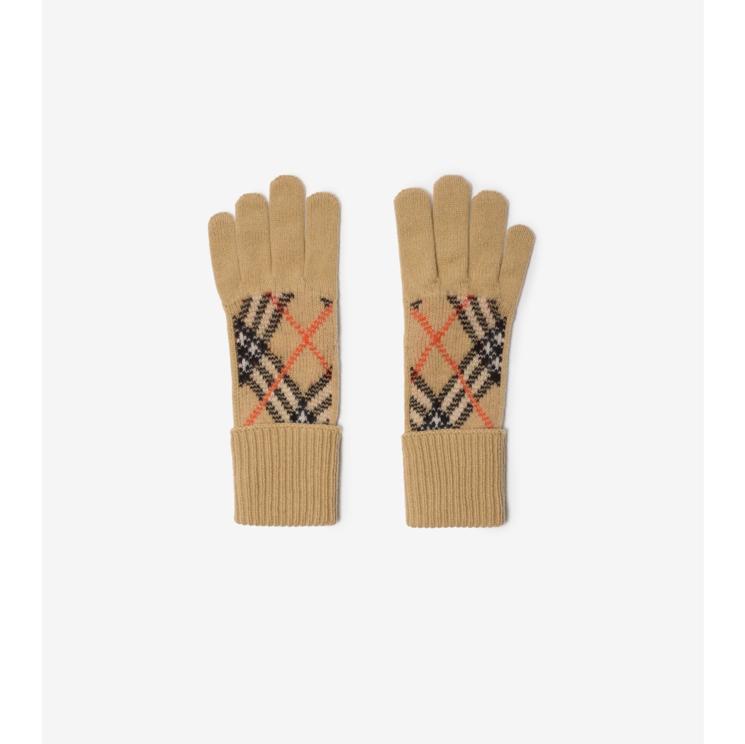 Check Cashmere Blend Gloves in Sand Men Burberry Official