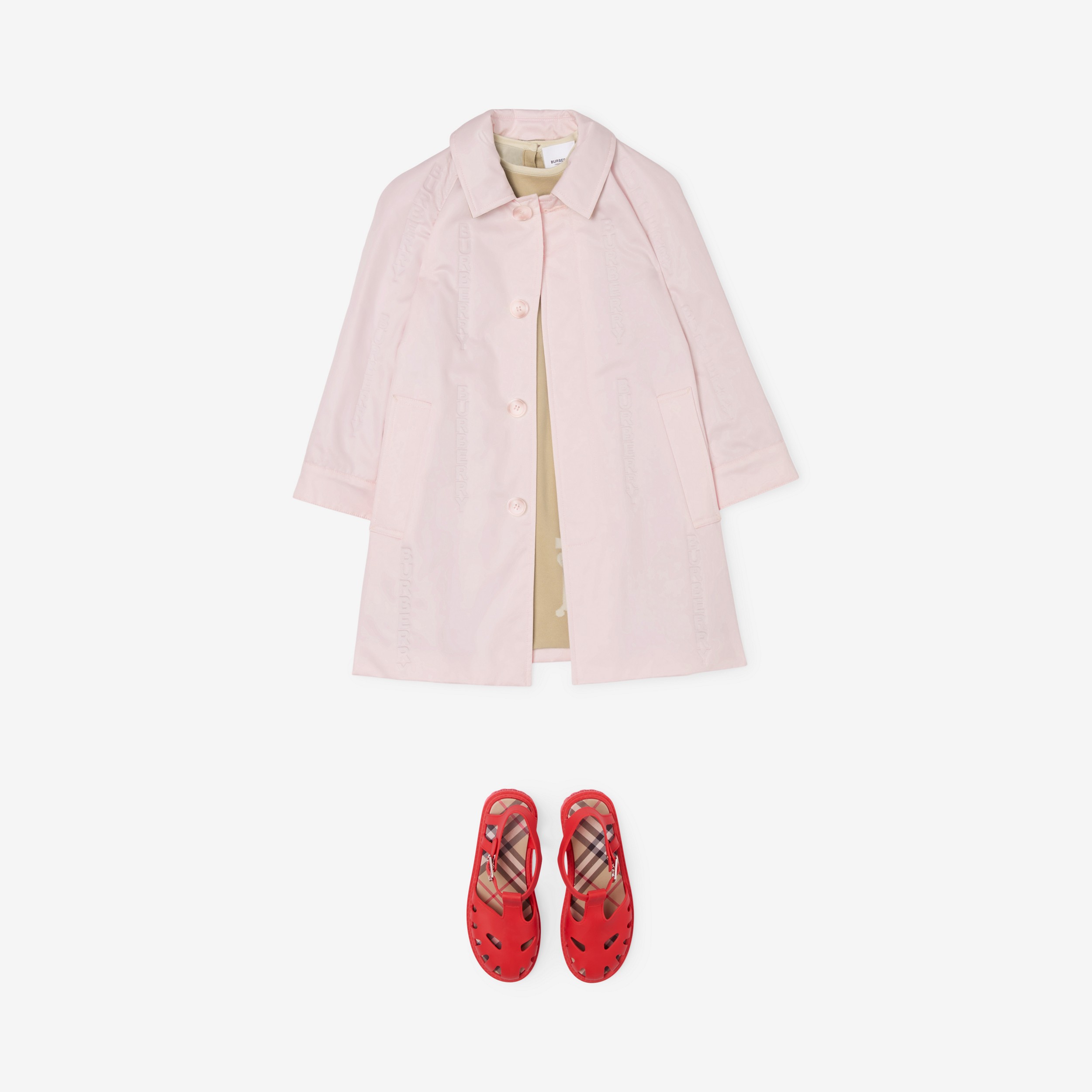 Debossed Logo Cotton Car Coat in Pale Candy Pink | Burberry® Official - 3
