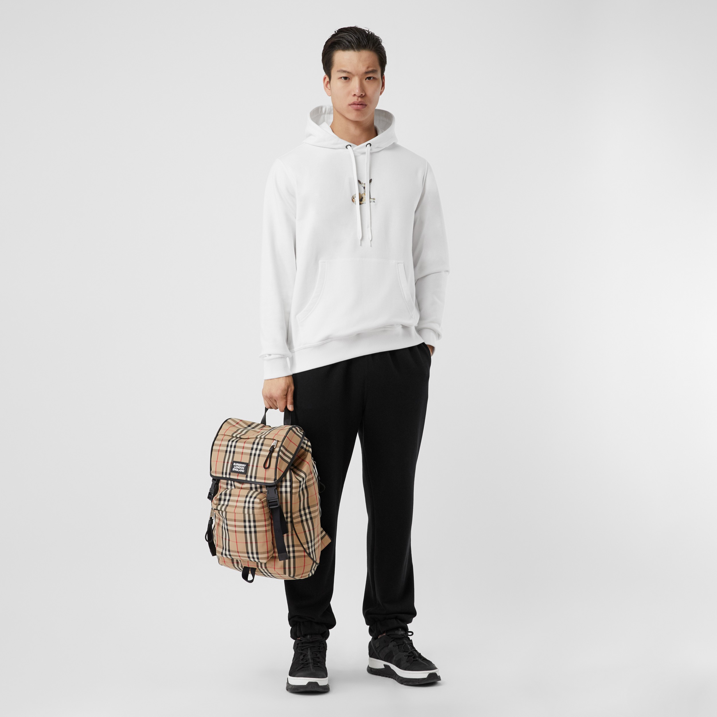 Deer Print Cotton Hoodie in White - Men | Burberry United States