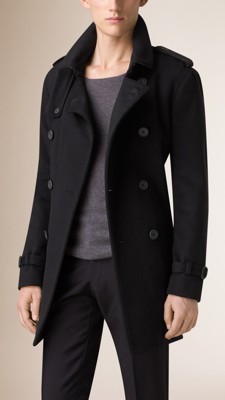 Mid-Length Virgin Wool Cashmere Trench Coat