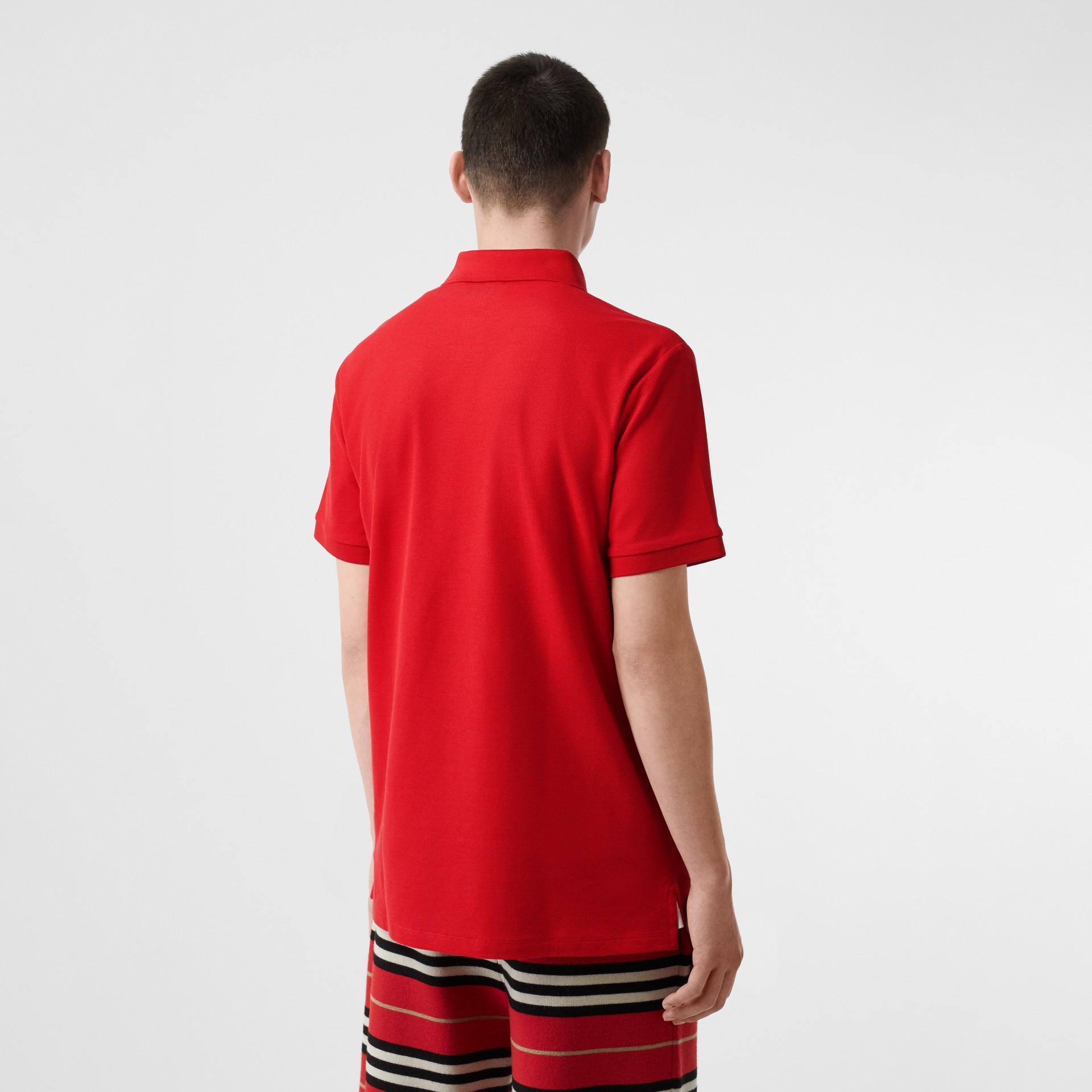 Monogram Motif Cotton Piqué Oversized Polo Shirt in Bright Red - Men ...