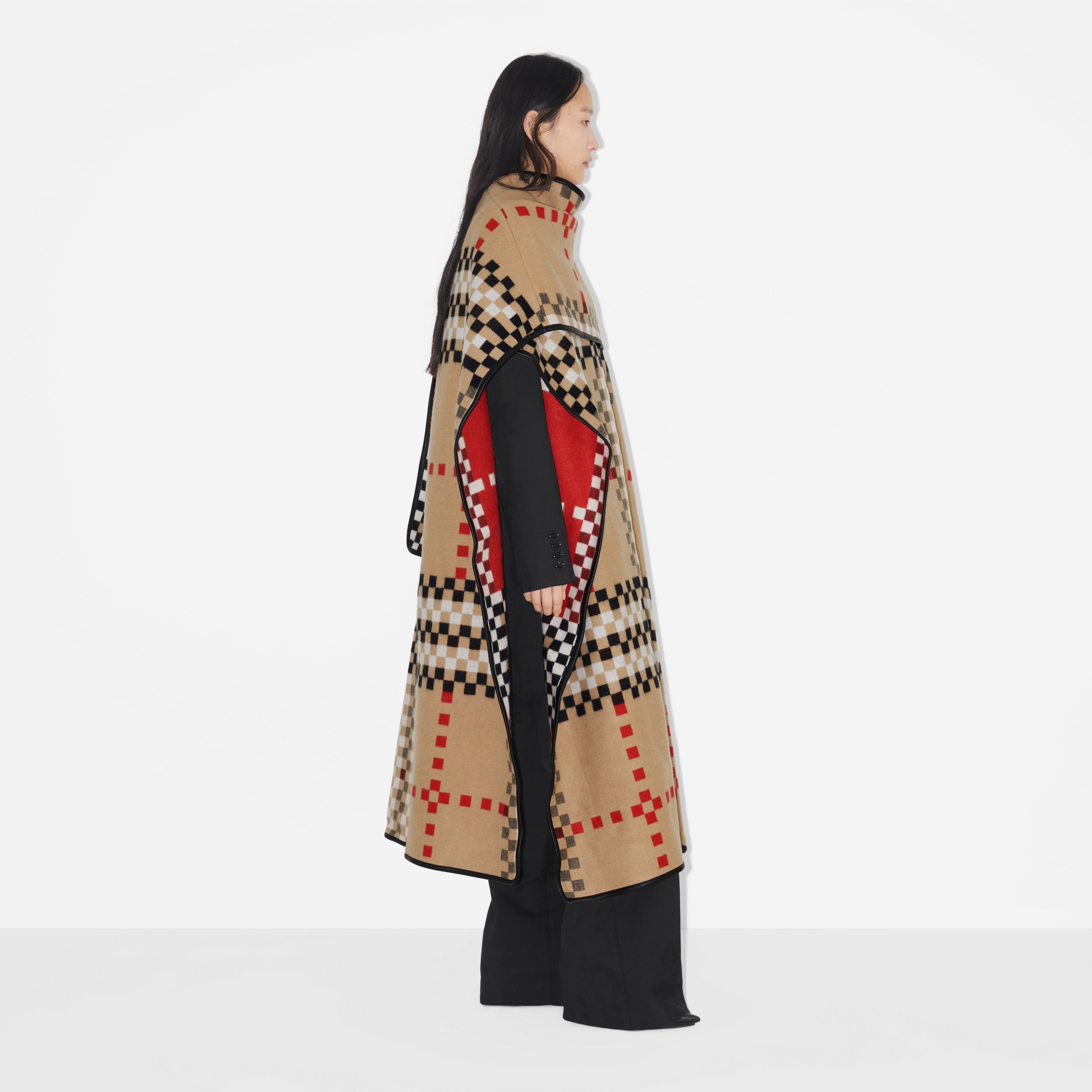 Pixel Check Cashmere Cape in Archive Beige | Burberry® Official - 3