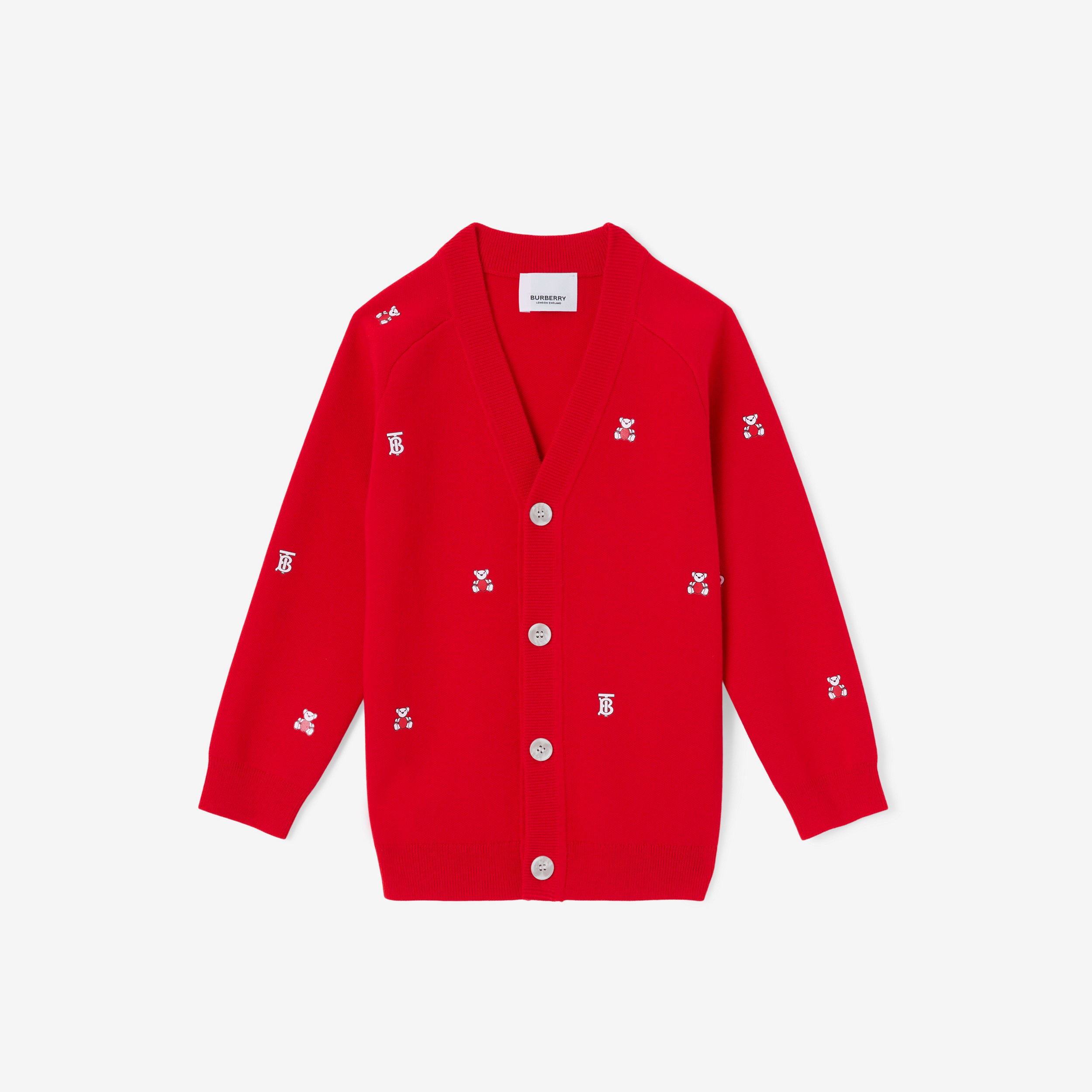 Thomas Bear Print Wool Blend Cardigan in Bright Red | Burberry® Official - 1