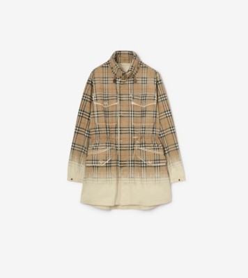 Gradient Check Tropical Gabardine Parka Taupe Cotton ®