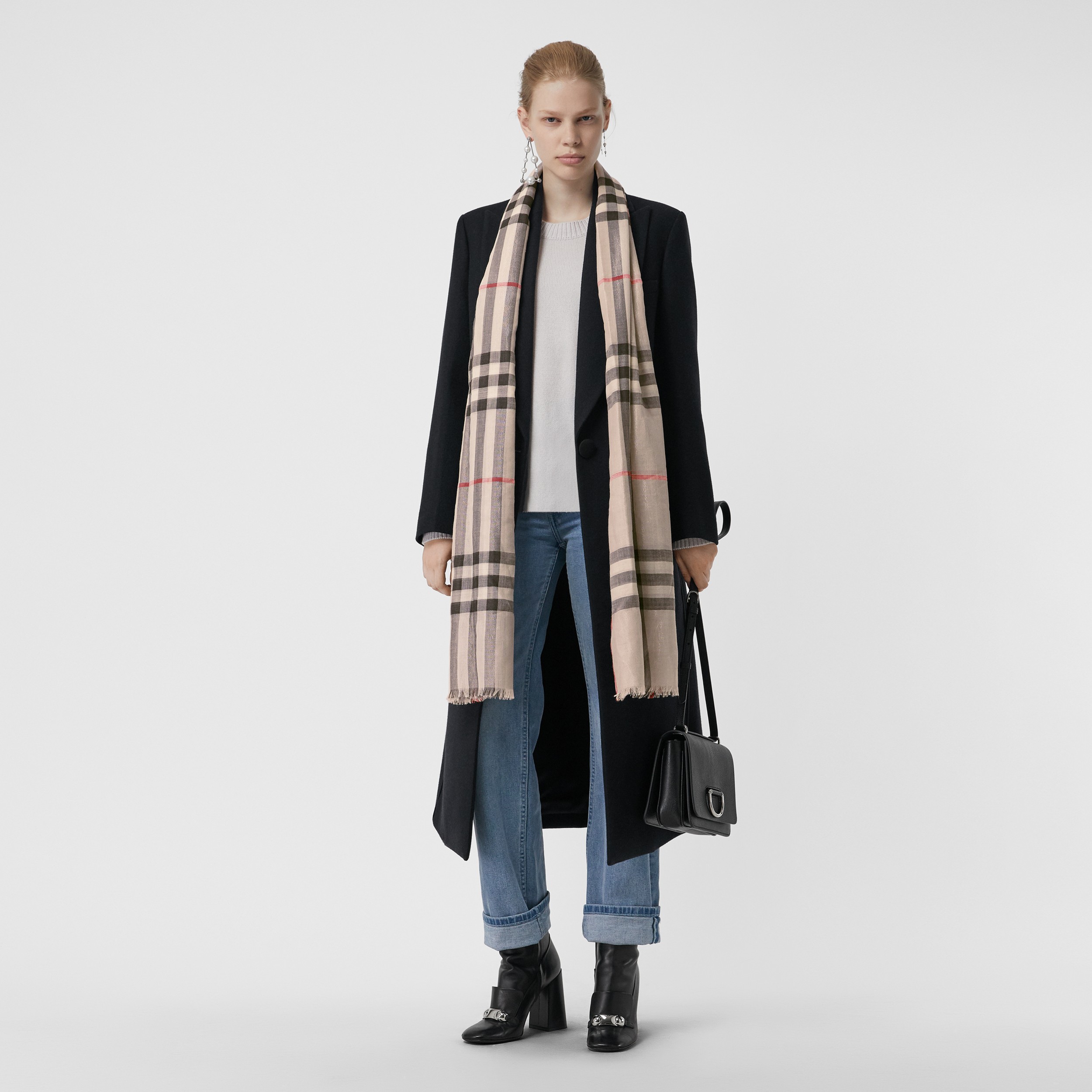 Metallic Check Silk and Wool Scarf in Stone/ Silver | Burberry United ...